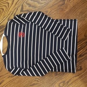 Primrose School Uniform Long Sleeve Crew Neck T-Shirt Navy and White Stripe